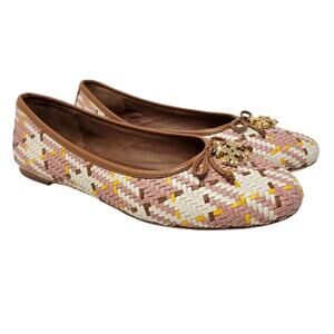 Tory Burch 8 Woven Leather Charm Ballet Flat Pink Classic Career Coastal Preppy